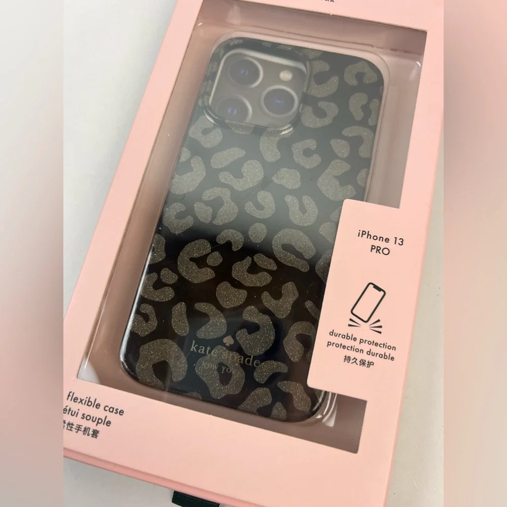 Kate Spade Black Glitter Gold IPhone 13 Pro Phone Case NIB